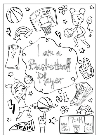 Basketball Page from I Am Strong Coloring Book from Hopscotch Girls