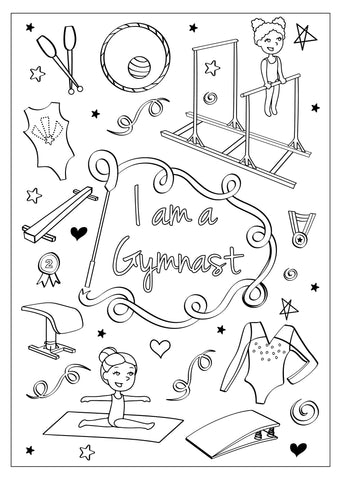 Gymnast Page from I Am Strong Coloring Book from Hopscotch Girls
