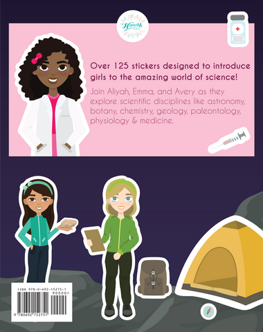 Back Cover Of Science! STEM Sticker Adventure from Hopscotch Girls