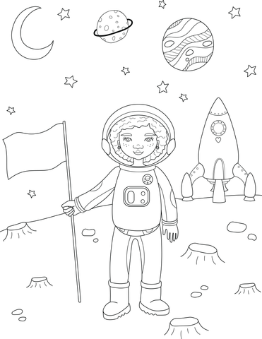 Space Girl Page from Think Brave! A Coloring & Drawing Adventure